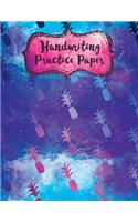 Handwriting Practice Paper: Watercolor Blue Purple Pineapple Blank Cursive Lettering