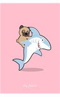 Pug Journal: Dot Grid Journal - Pug With Shark Cute Animal Gift Idea - Pink Dotted Diary, Planner, Gratitude, Writing, Travel, Goal, Bullet Notebook - 6x9 120 pa