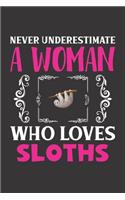 Never Underestimate A Woman Who Loves Sloths: Sloths Lovers Girl Women Dot Grid Journal Notebook 6x9 120 Pages