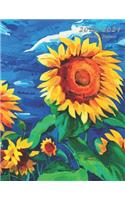 2020-2021 Monthly Planner: Large Two Year Planner with Flower Coloring Pages (Sunflowers)