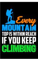 Every Mountain Top Is Within Reach If You Keep Climbing: Blank Lined Journal For Mountain Climbers And Hikers, Black Cover
