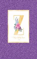 Weekly & Monthly Planner 2020 Z: Purple Faux Glitter Gold Monogram Letter Z with Pink Flowers (7.5 x 9.25 in) Horizontal at a glance Personalized Planner for Women Moms Girls and Sc