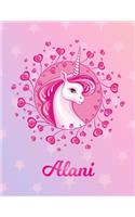 Alani: Unicorn Large Blank Primary Sketchbook Paper - Pink Purple Magical Horse Personalized Letter A Initial Custom First Name Cover - Drawing Sketch Book