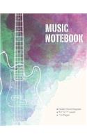Music Notebook: Music Paper, Blank Manuscript Pages, Chord Diagrams, Watercolor Notebook, Colorful, Notebook For Composition and Songwriting, 8.5 x 11 inch 110 page