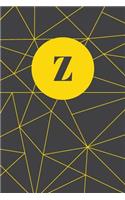 Monogram Initial Z Notebook: Yellow and Dark Grey Geometric, Wide Ruled Journal for Women, 120 Pages, 6x9 Inch