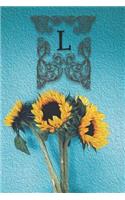 L: Monogram Sunflower Floral Oil Painting Notebook Journal Blank Lined Wide Rule Gift for Sunflower Lovers