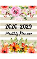 10 Year Calendar Monthly Planner 2020-2029: Ten year planner and organizer for academic agenda and schedule appointment January 2020-December 2029 with pink gold flowers frame cover(1 10 Year Monthly Planner and Calendar 2020-2029)