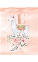 2020 Planner E: Llama Rose Gold Monogram Letter E with Pink Flowers (7.5 x 9.25 in) Vertical at a glance Personalized Planner for Women Moms Girls and School