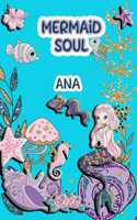 Mermaid Soul Ana: Wide Ruled Composition Book Diary Lined Journal
