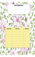 Notebook: Pink Flower Design with Class Schedule Reminder on Front Cover