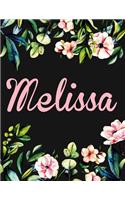 Melissa: Personalised Notebook/Journal Gift For Women & Girls 100 Pages (Black Floral Design)