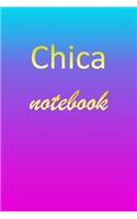 Chica: Blank Notebook - Wide Ruled Lined Paper Notepad - Writing Pad Practice Journal - Custom Personalized First Name Initial C Blue Purple Gold - Taking 