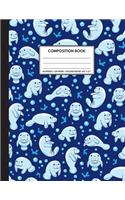Cute Composition Notebook College Ruled. For Manatee Lovers, Blue Pattern