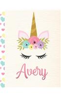 Avery: Personalized Unicorn Sketchbook For Girls With Pink Name - 8.5x11 110 Pages. Doodle, Sketch, Create!