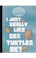 I Just Really Like Sea Turtles OK? Cartoon Composition Notebook - Wide Ruled