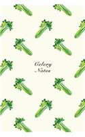 Celery Notes: 6"x9" Unruled Blank Notebook Watercolor Texture Design Vegetable Food Ingredient Pattern Cover. Matte Softcover Note Book Journal