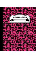 Composition: Wide Ruled Writing Notebook, Hot Pink Video Game Controller Pattern Marbled Blank Lined Book