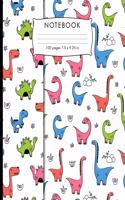 Notebook: Colorful baby dinosaur pattern Composition Notebook. 100 pages Wide Ruled Book 7.5 x 9.25 in journal for elementary students, teachers, girls, boys,