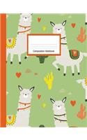 Composition Book: Wide Ruled Notebook Cute Llamas Design Cover