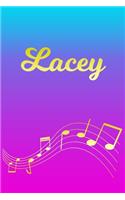Lacey: Sheet Music Note Manuscript Notebook Paper - Pink Blue Gold Personalized Letter L Initial Custom First Name Cover - Musician Composer Instrument Com