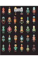 Notebook: Robot collection on black cover and Lined pages, Extra large (8.5 x 11) inches, 110 pages, White paper(3 Robot Collection on Black Notebook)