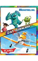 2 in 1 Coloring Book Monsters Inc and Planes: Best Coloring Book for Children and Adults, Set 2 in 1 Coloring Book, Easy and Exciting Drawings of Your Loved Characters and Cartoons