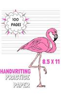 Handwriting Practice Paper: Pink Flamingo Notebook with Dotted Sheets for K-3 Students 100 Pages 8.5x11