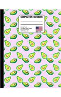 Composition Notebook College Ruled: Watercolor Avocado Tropical Pink Miami Back to School Composition Book for Teachers, Students, Kids and Teens