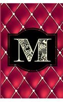 M: Monogram Journal or Diary. Captivating Ruby Red and Gold Diamond Design with a Decorative Uppercase Initial with Texture & Charm on a Vintage Black 