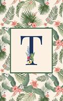 T: Stylish Floral Monogram Initial T Notebook Blank Lined Paper Journal Gift for Women & Girls