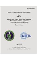 Final Environmental Assessment for SBE, Inc. Electric Drive Vehicle Battery and Component Manufacturing Initiative Application Power Ring Manufacturing Scale-Up, Barre, Vermont (DOE/EA-1725)