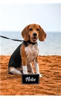 Beagle Dog Pup Puppy Doggie Notebook Bullet Journal Diary Composition Book Notepad - Sitting On Beach