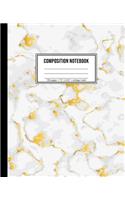 Composition Notebook: 100 Page College Ruled Gold & White Marble Notebook