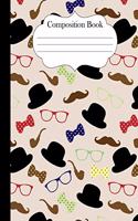 Composition Book: Mustache Bowler Hat Gentleman Pattern Notebook Journal 8.5" x 11" 120 pages college ruled