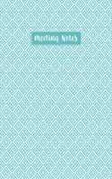 Meeting Notes: Organizer Notebook Minutes Record Log Book With Numbered Pages, Agenda, Decisions, Attendees, Action Items, Notes Page Teal Geometric Theme