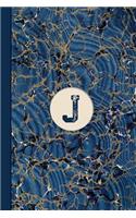 Monogram J Marble Notebook (Blue Ginger Edition): Blank Lined Marble Journal for Names Starting with Initial Letter J