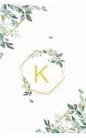 &#922;: &#954; Kappa, Initial Monogram Greek Alphabet Letter &#922; Kappa, Cute Interior Leaves Decoration, Lined Notebook/Journal, 100 Pages, 6"x9", Soft C
