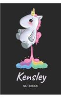 Kensley - Notebook: Blank Lined Personalized & Customized Name Rainbow Farting Unicorn School Notebook / Journal for Girls & Women. Funny Unicorn Desk Accessories for K