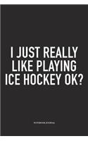 I Just Really Like Playing Ice Hockey Ok?: A 6x9 Inch Matte Softcover Notebook Diary With 120 Blank Lined Pages And A Funny Skating Sports Fanatic Cover Slogan