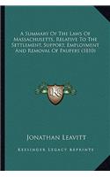 Summary of the Laws of Massachusetts, Relative to the Settlement, Support, Employment and Removal of Paupers (1810)