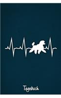 Tagebuch: Blaues liniertes Pudel Hunde Journal Herzschlag ca DIN A5 weiß liniert 110 Seiten