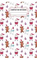 Composition notebook: Journal Notebook-Cute Bear Deer Forest Woodland Santa Claus Hat Cartoon Animals Fox Wolf Bird Xmas Christmas December Wide Ruled Paper Winter Blank 