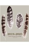 2019-2023 Brown Feathers Five Year Planner: 60 Months Planner and Calendar, Monthly Calendar Planner, Agenda Planner and Schedule Organizer, Journal Planner and Logbook, Appointment Notebook, 