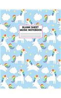 Blank Sheet Music Notebook: Cute Unicorn Matte Cover Design with 110 Pages White Paper Interior for Musician Students and Professionals Playing Piano, Ukelele, Mandolin and oth