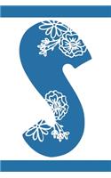 S: Initial S Monogram Notebook Journal Gift Blue Floral design