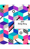 2019 Daily Diary: Blue Pink & White Geometric Pattern Journal Cover January 2019 - December 2019 Plan Weeks, Set Goals & Get Things Done