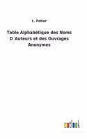Table Alphabétique des Noms D´Auteurs et des Ouvrages Anonymes