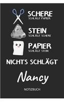 Nichts schlägt - Nancy - Notizbuch: Schere Stein Papier - Individuelles personalisiertes Frauen & Mädchen Namen Blanko Notizbuch. Liniert leere Seiten. Coole Uni & Schulsachen, Geschen