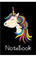 Notebook: Cute Unicorn Doodle 6x9 Blank Lined Notebook for Girls, Black,120 pages