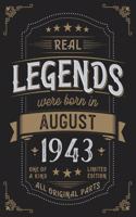 Real Legends were born in August 1943: Vintage Birthday Notebook - Great Individual Gift for Writing Notes, Scribble and Reminders lined 6x9 Inch 100 Pages